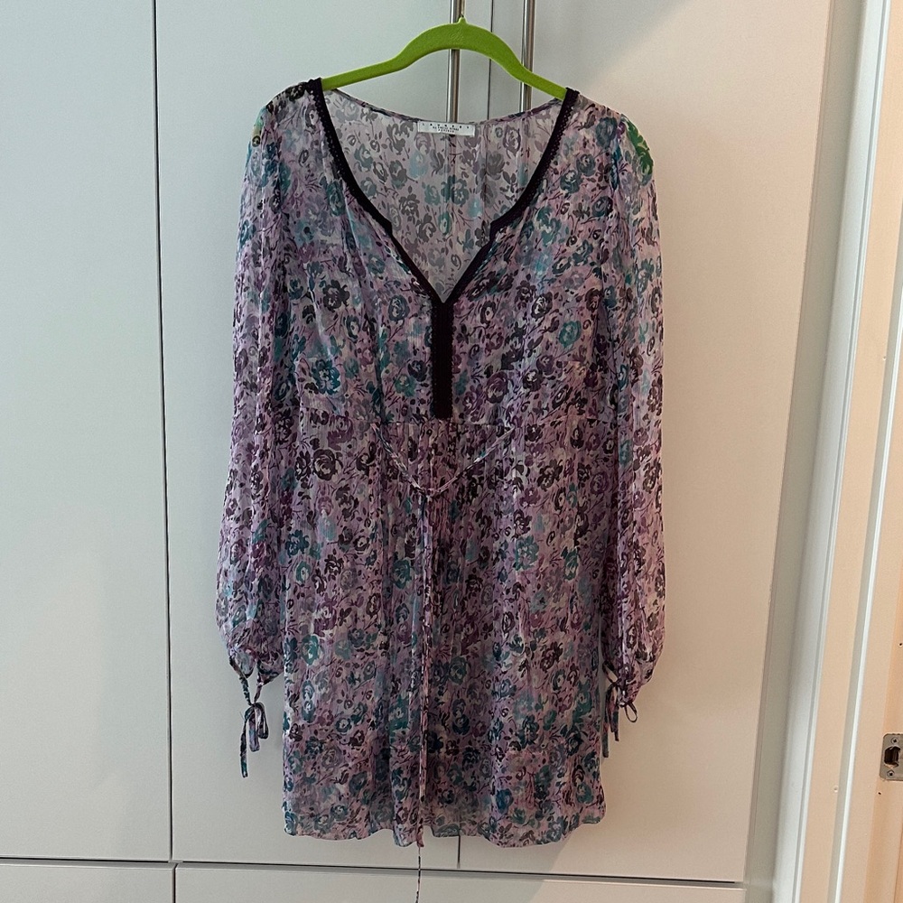 Laundry By Shelli Segal Floral Sheer Blouse - Purple and Black